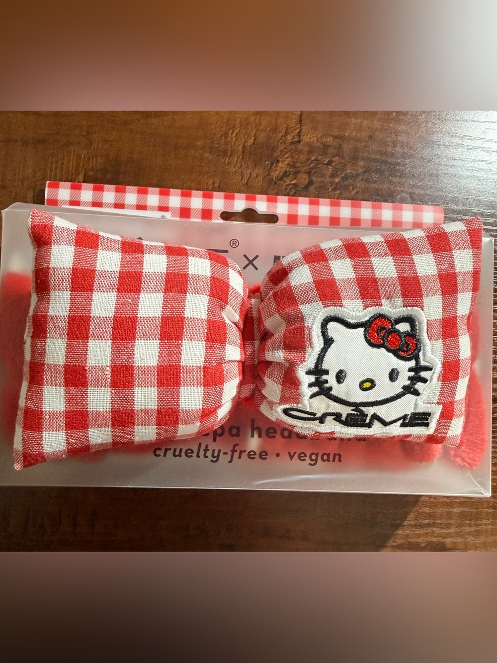 The Crème Shop x Hello Kitty Red and White Gingham Bow Spa Headband *NWT